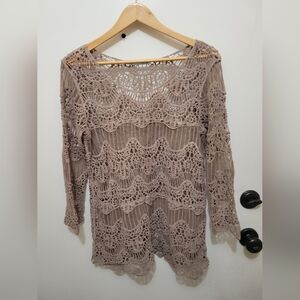 Maurices Crochet Wave 3/4 Sleeve Tunic in Taupe